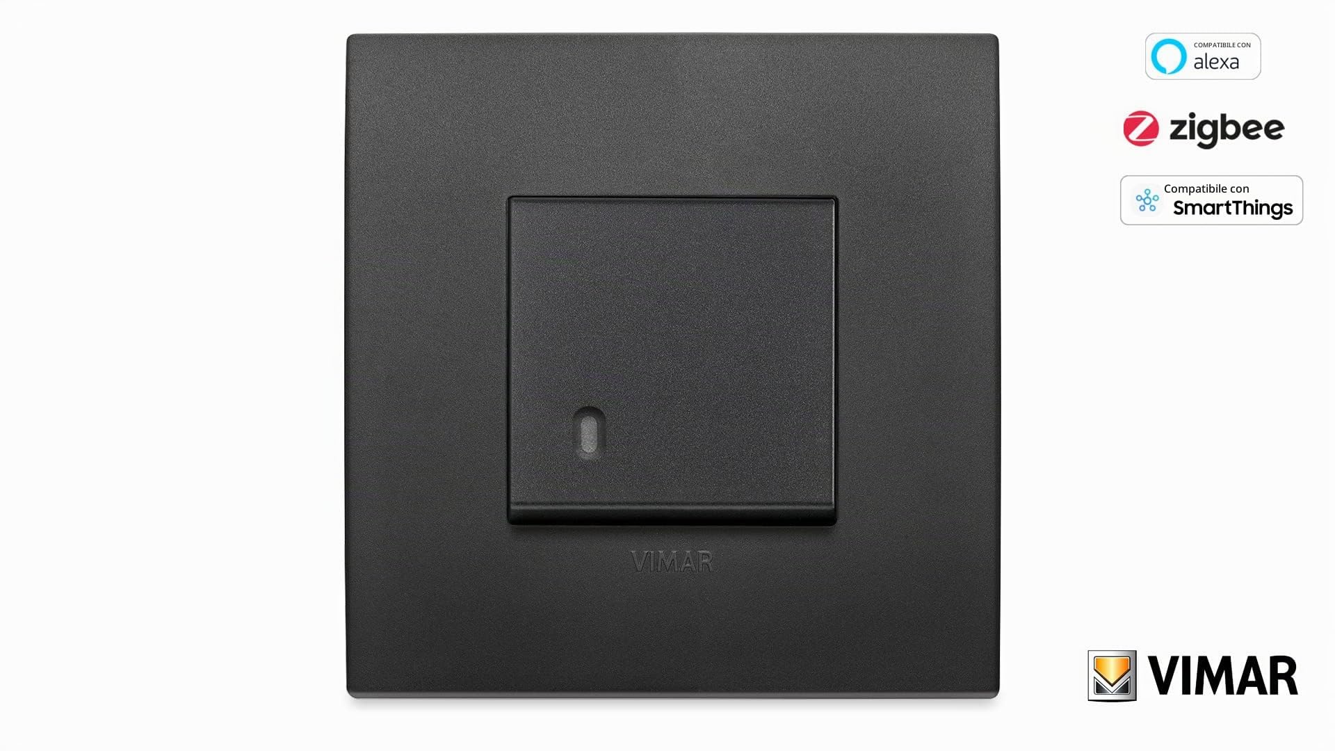 Vimar 0K19592.02 Arké Interruttore Smart Zigbee 2 Vie Compatibile Alexa | Kit deviatore smart Zigbee 3.0 con placca Arké Classic nera, controllo app, voce e pulsante