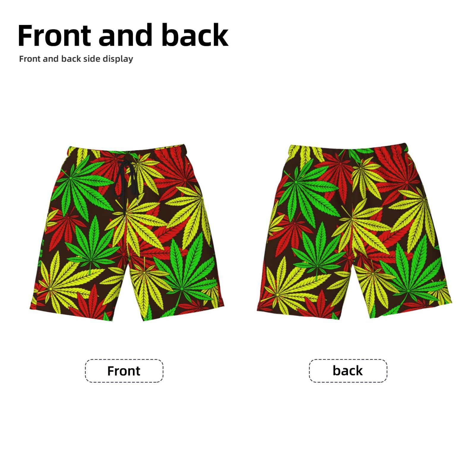 AIFAAFIIA Boys Swim Trunks Rasta Cannabis Leaves Colorful Kids Swim Shorts Quick Dry Beach Board Pocket