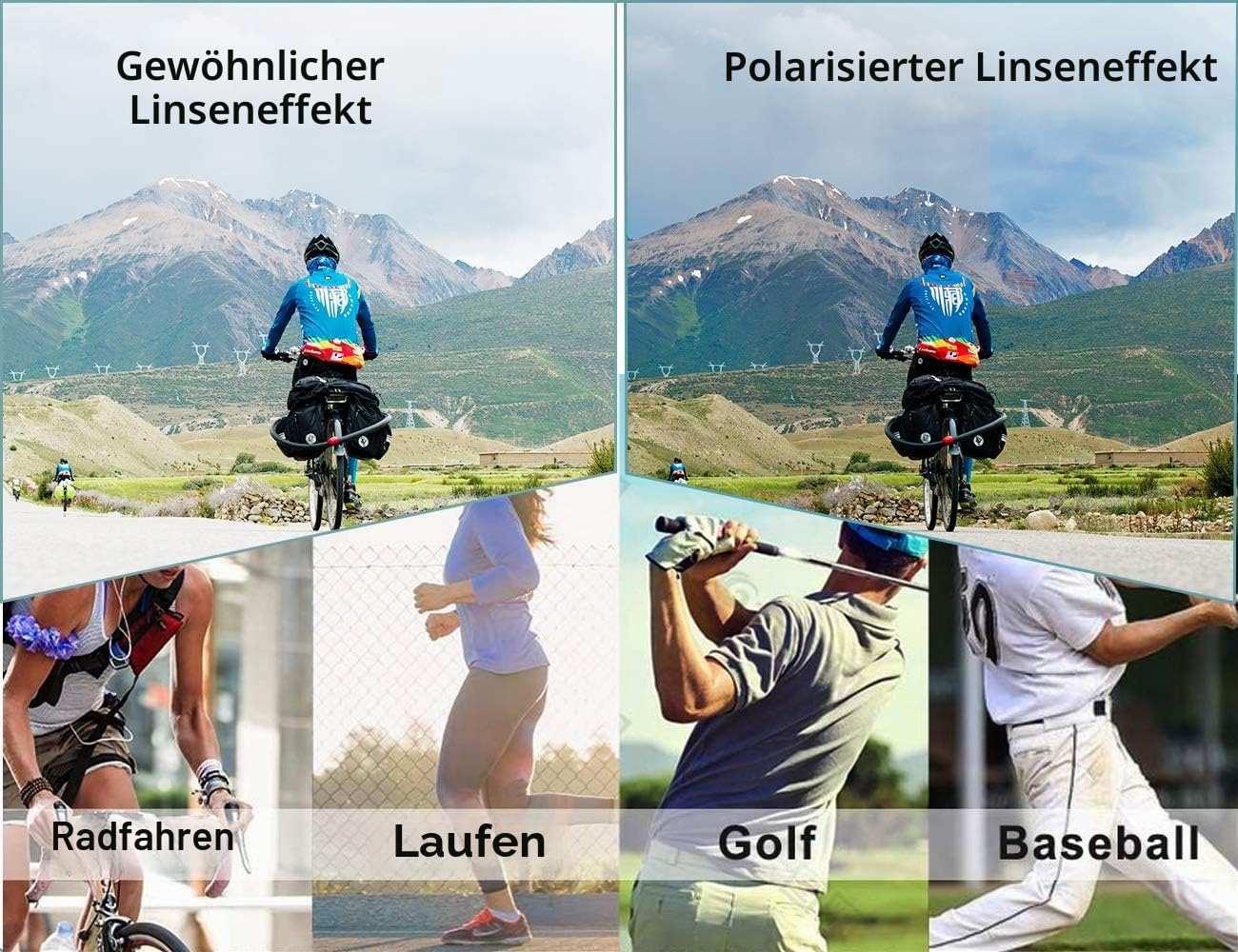 ROCKBROS Fahrradbrillen Polarisierte Sonnenbrille mit 5 Wechselgläsern Damen Herren Sportbrillen Radbrille für Outdoor-Sport Radfahren Laufen Angeln