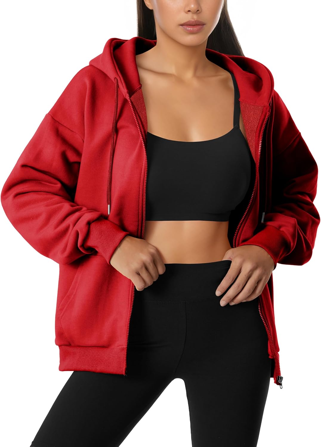 GIVON Women's Oversized Fleece Zip Up Hoodie Y2k Clothes Lightweight Long Sleeve Hooded Sweatshirt with Pockets - Image 2