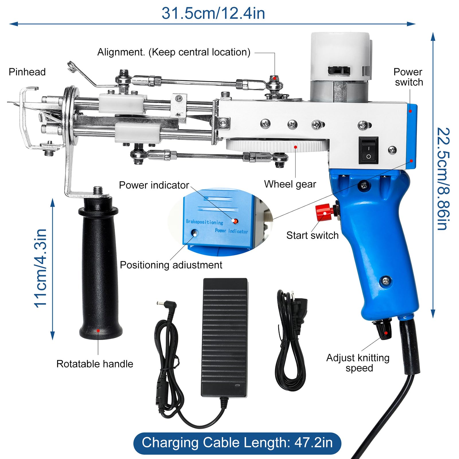 Rug Tufting Gun 2 en 1 Cut & Loop Pile,5-40 Puntadas/seg Ajustable con Recortadora De Alfombras,Tufting Gun Kit de Inicio de Pistola de mechones,Rug DIY Making Tools