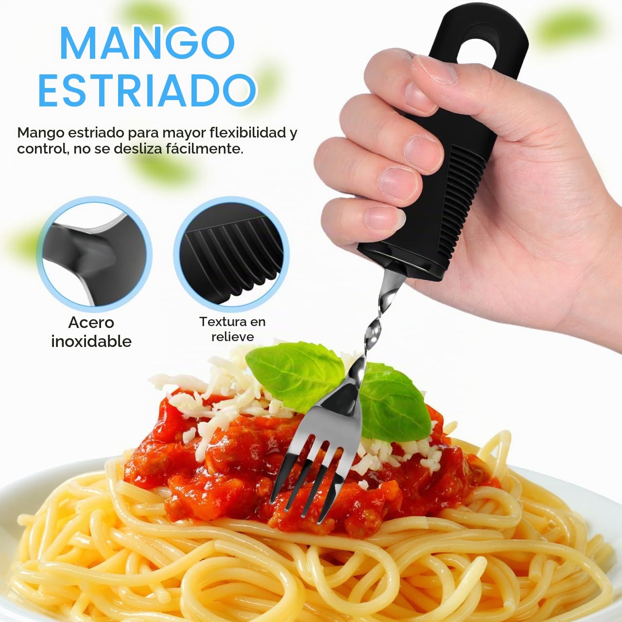 ULTECHNOVO Utensilios Adaptativos Para Ancianos 4 Piezas Cubiertos Flexibles Para Adultos Con Mango Texturizado Antideslizante Tenedor Cuchillo Cuchara Grande Y Cuchara Pequeña Para