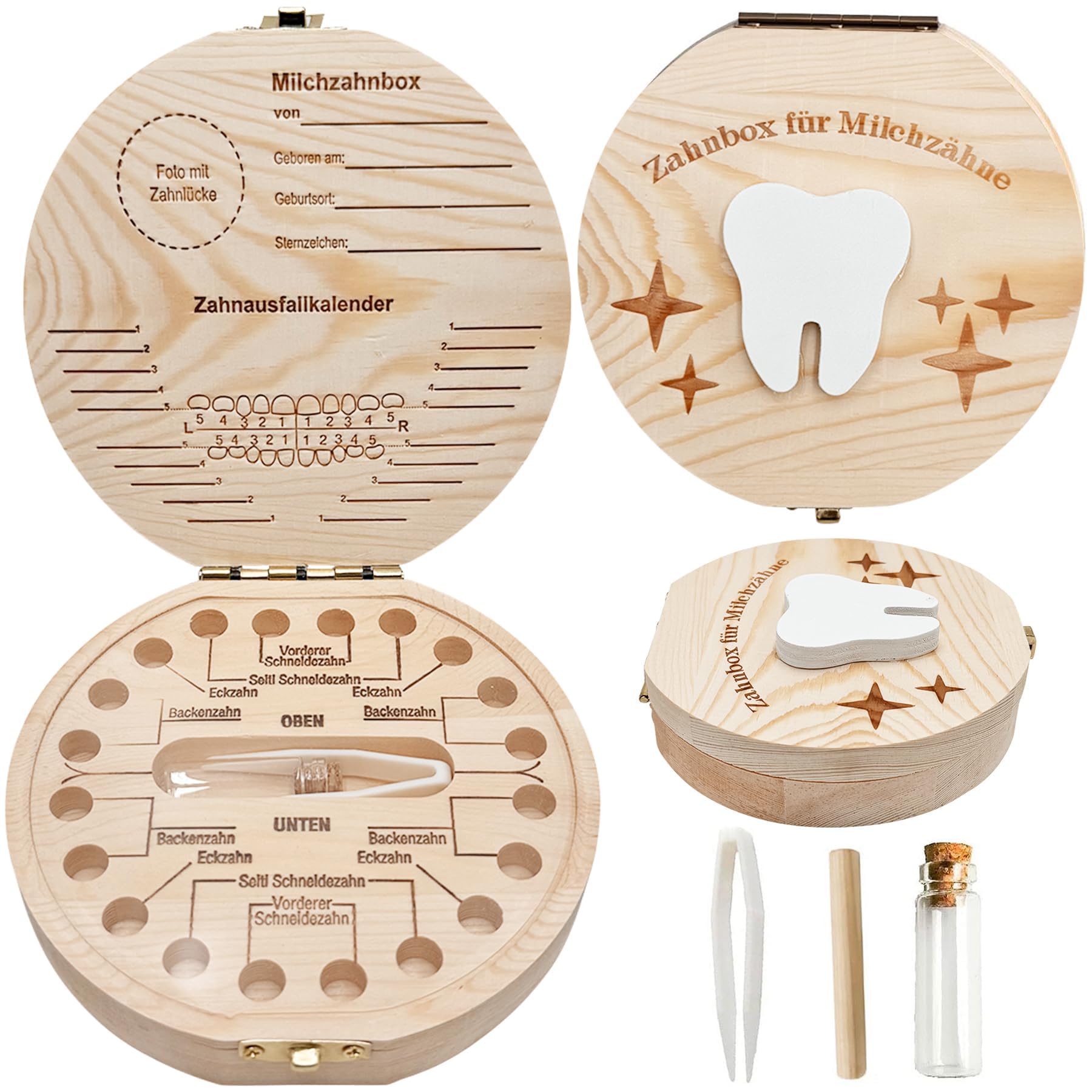 Shengruili Zahnbox Holz Milchzähne Box,Milchzahndose,Zahnbox für Milchzähne,Milchzahndose Mädchen,Aufbewahrungsbox für Baby-Zähne,ZahnschachtelMilchzähne