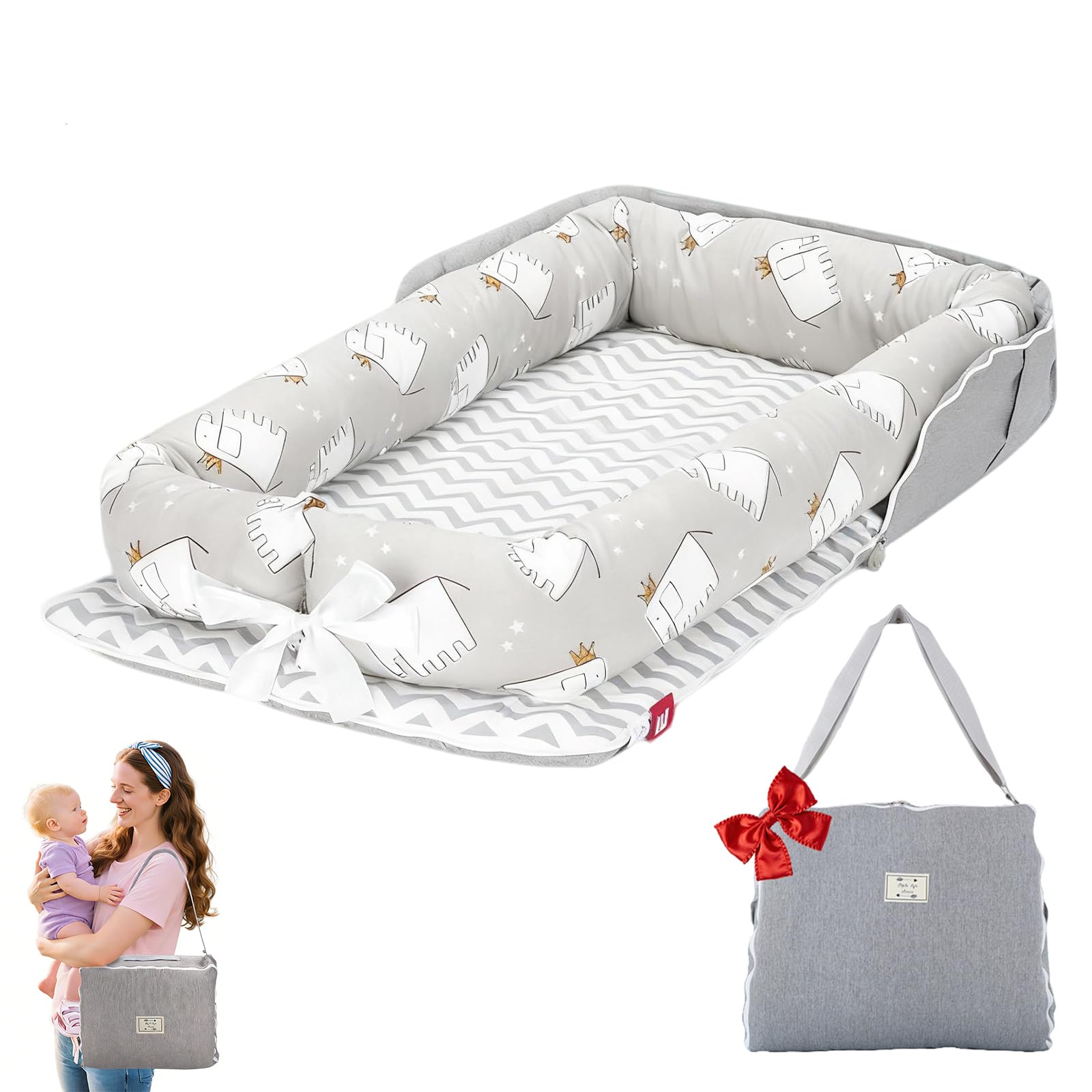Vervebaby Baby Lounger for Newborn-Portable Baby Lounger 0-24 Months for Home and Travel,Newborn Loungers with Strap, Baby Nest Lounger Adjustable