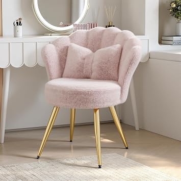 Velvet Accent Chair with With cushion  Vanity Chair for Makeup Room  Upholstered Guest Chair for Living Room  Side for Bedroom  Light Pink
