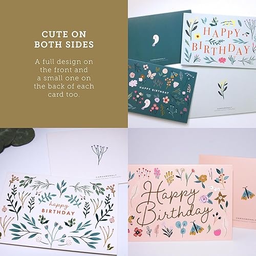 Miniatura 5 de Juego de tarjetas de cumpleaños florales de lujo, surtido a granel con sobres de papel kraft y calcomanías redondas, perfecto para mujeres, baby