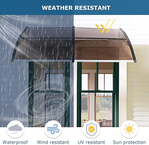 Miniatura 3 de Toldo para puerta de ventana de 80 x 40 pulgadas, cubierta de policarbonato para puerta de entrada, toldo exterior para ventana exterior, UPF 50+,