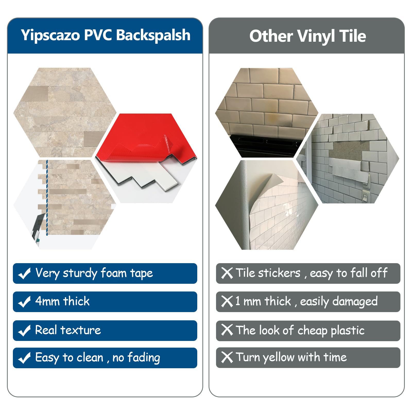 Yipscazo Piastrelle in legno e metallo, autoadesive, per paraschizzi cucina, bagno, lavanderia, camper, camino (30,5 x 30,5 cm, 10 fogli in rocce beige di pietra)
