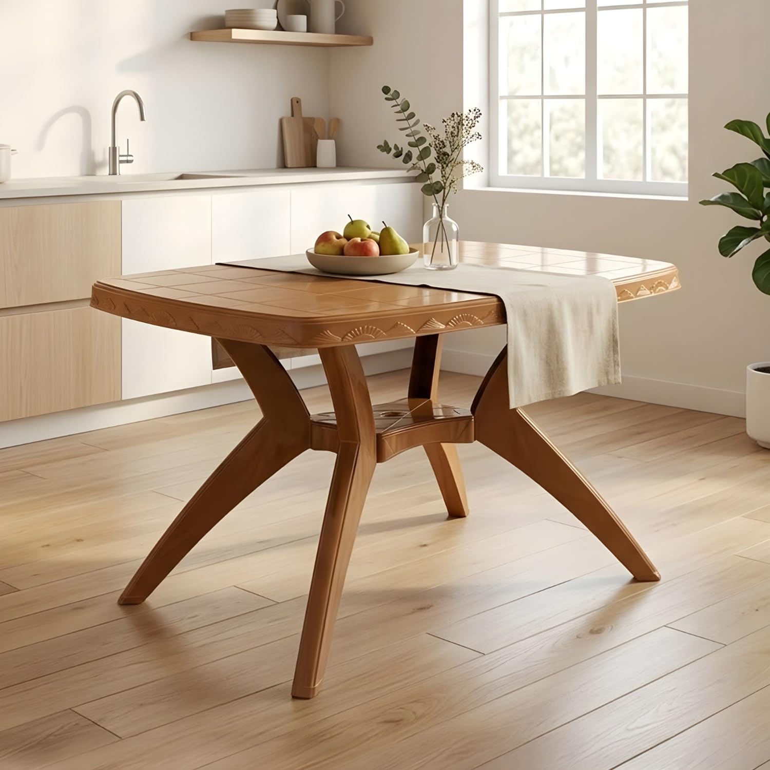 Nilkamal Shahensha Rectangular 4 Seater Virgin Plastic Dining Table for Dining Room | Indoor & Outdoor |Home Office | Hotel, Café and Restaurants | 1 Dining Table |Color Pear Wood