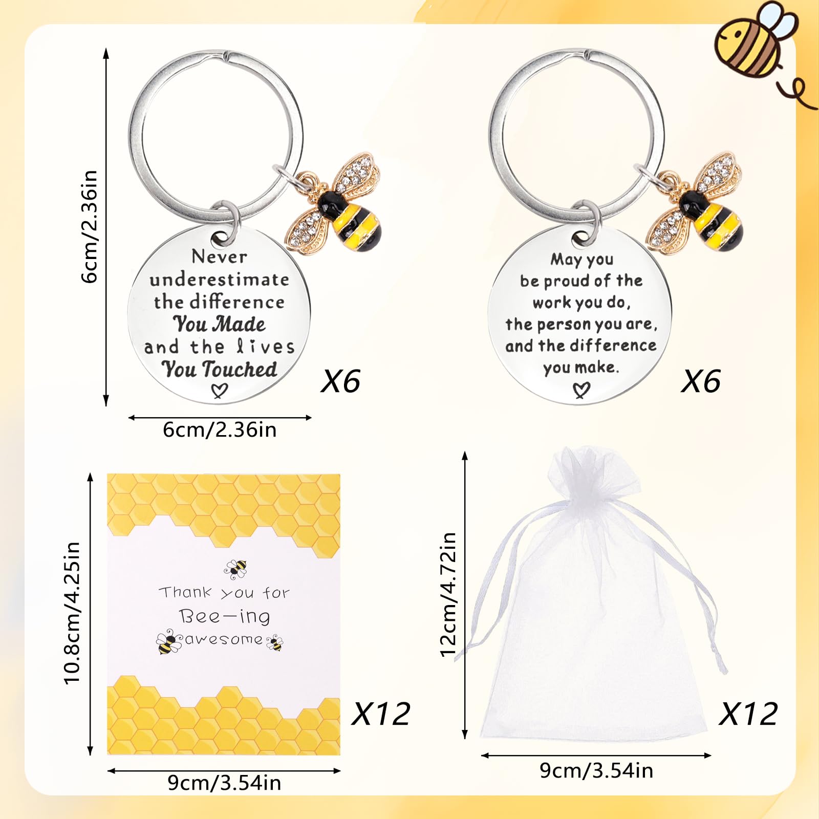 GADITIEK 36PCS Thank You Gifts, Bee Themed Keychains & Cards for Women Professionals & Occasional Givers, 3 cm diameter - Image 2