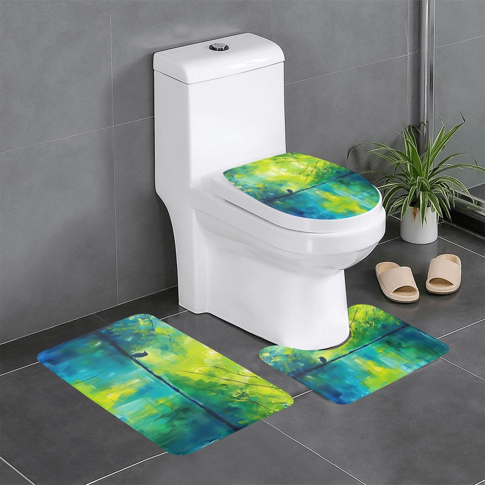 Tapis de salle de bain lot de 3 WHJSSF oiseaux 61x40 cm