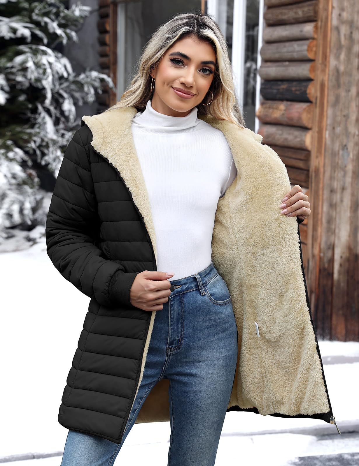 Tuopuda Manteau Femme Hiver Veste Polaire Chaud Parkas Blouson Zippée à Capuche mi Longue Coat Matelassée en Duvet Outercoat Slim Fit Casual Jacket avec Poches