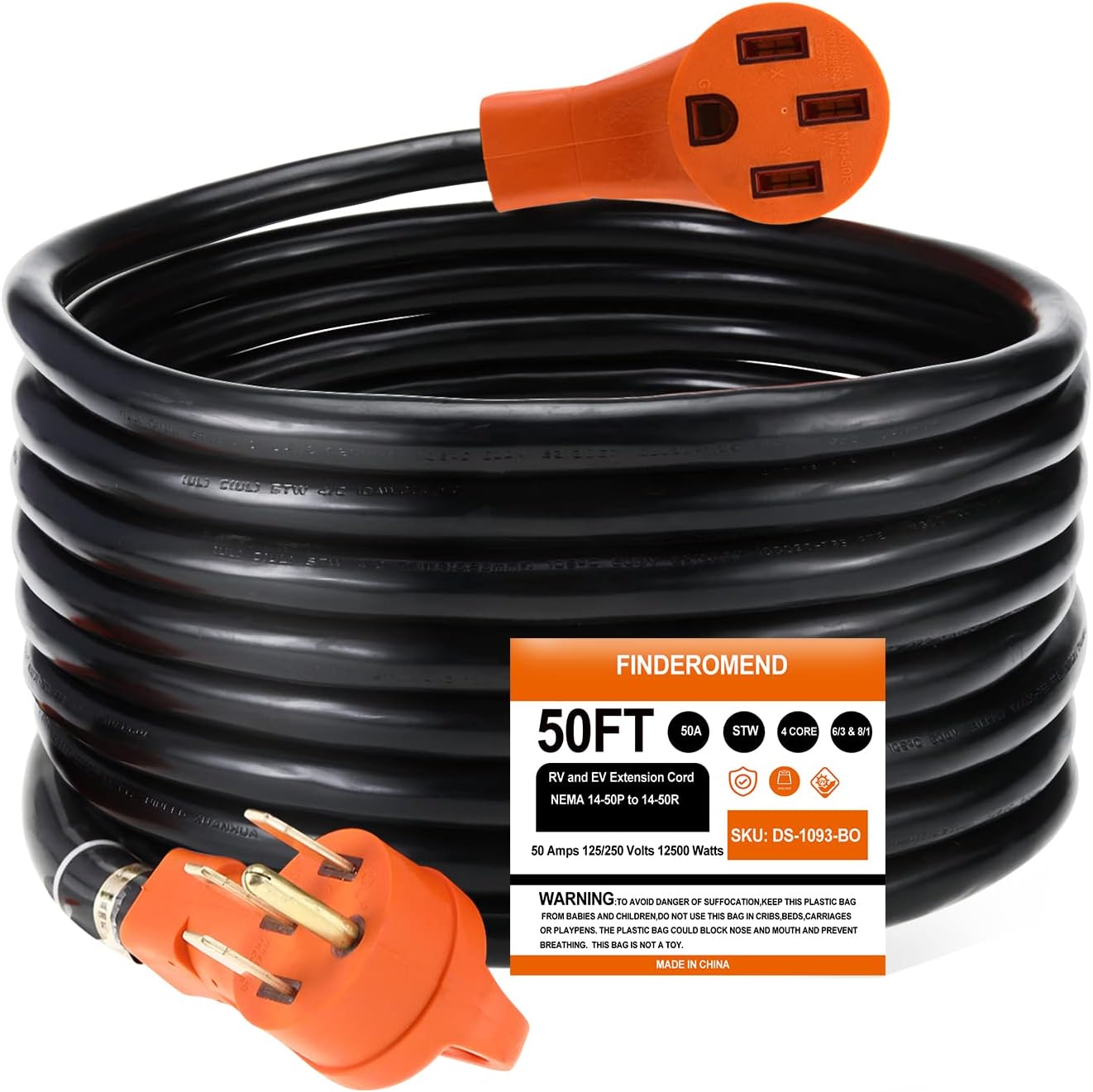 Finderomend 50 Amp RV Extension Cord for EV,50ft UL Listed