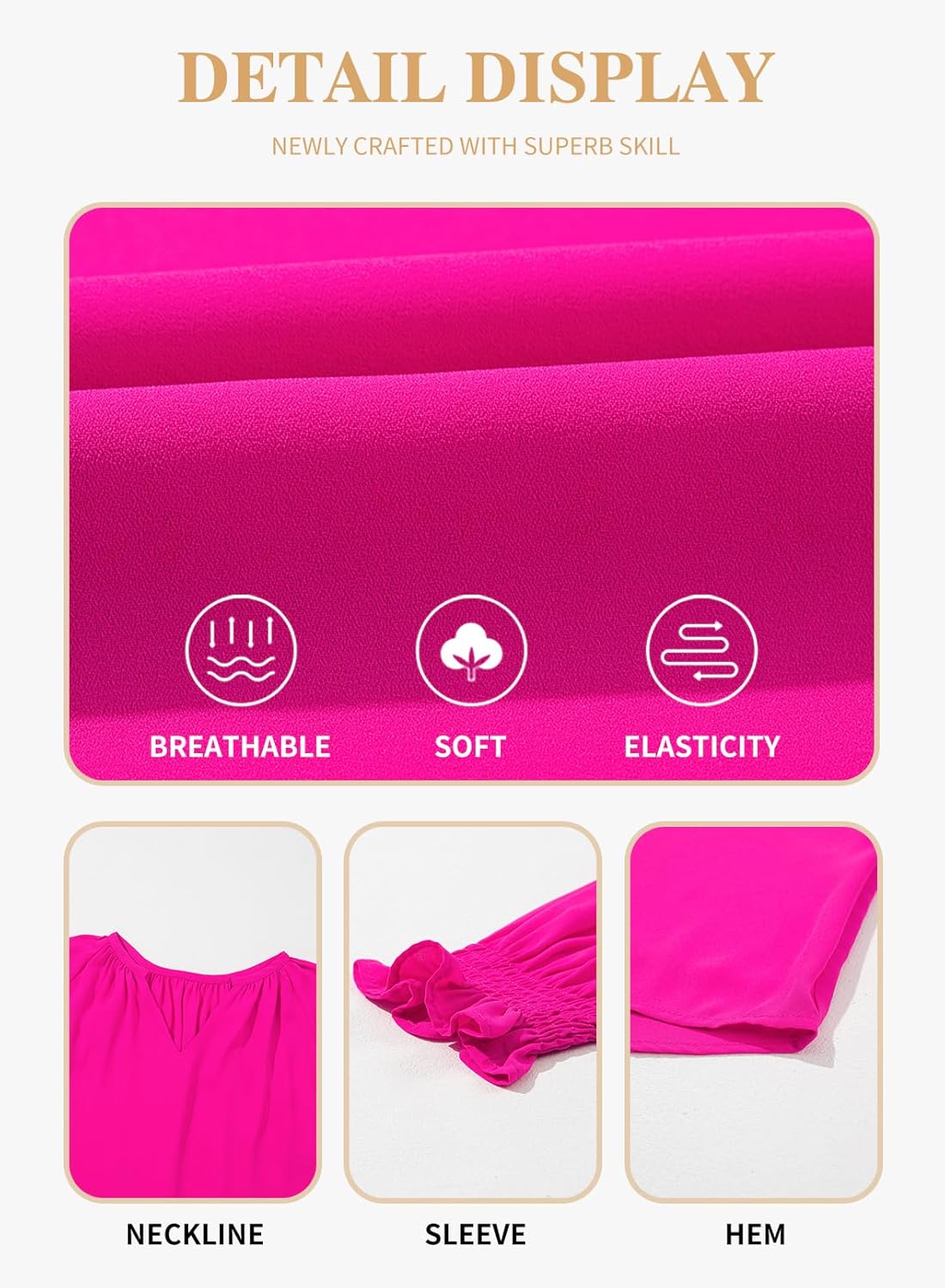 Eytino Womens Plus Size Tops Sexy V Neck Smocked Long Sleeve Casual Chiffon Blouse Flowy Work Shirts(1X-5X) - Image 5