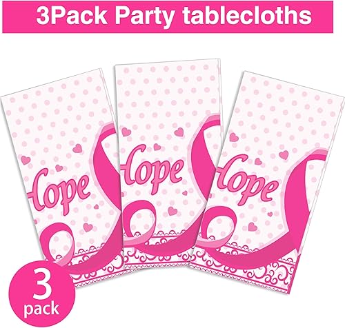 Miniatura 6 de Mantel de cáncer de mama, manteles de plástico para fiestas, mantel desechable de cinta rosa para decoración de suministros para el día del cáncer