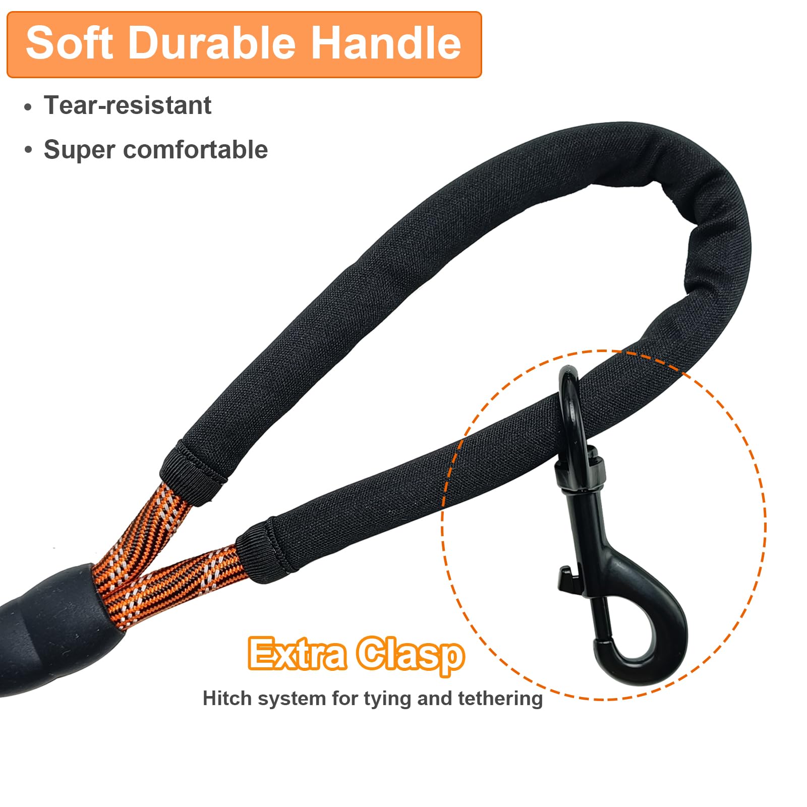 BTINESFUL Long Dog Leash, 10/15/20/30/50FT Dog Training Leash with Soft Handle, Reflective Heavy Duty Rope Dog Lead for Medium Large Dogs Outside Play, Camping (3/8" x 10ft, Orange) - image 3