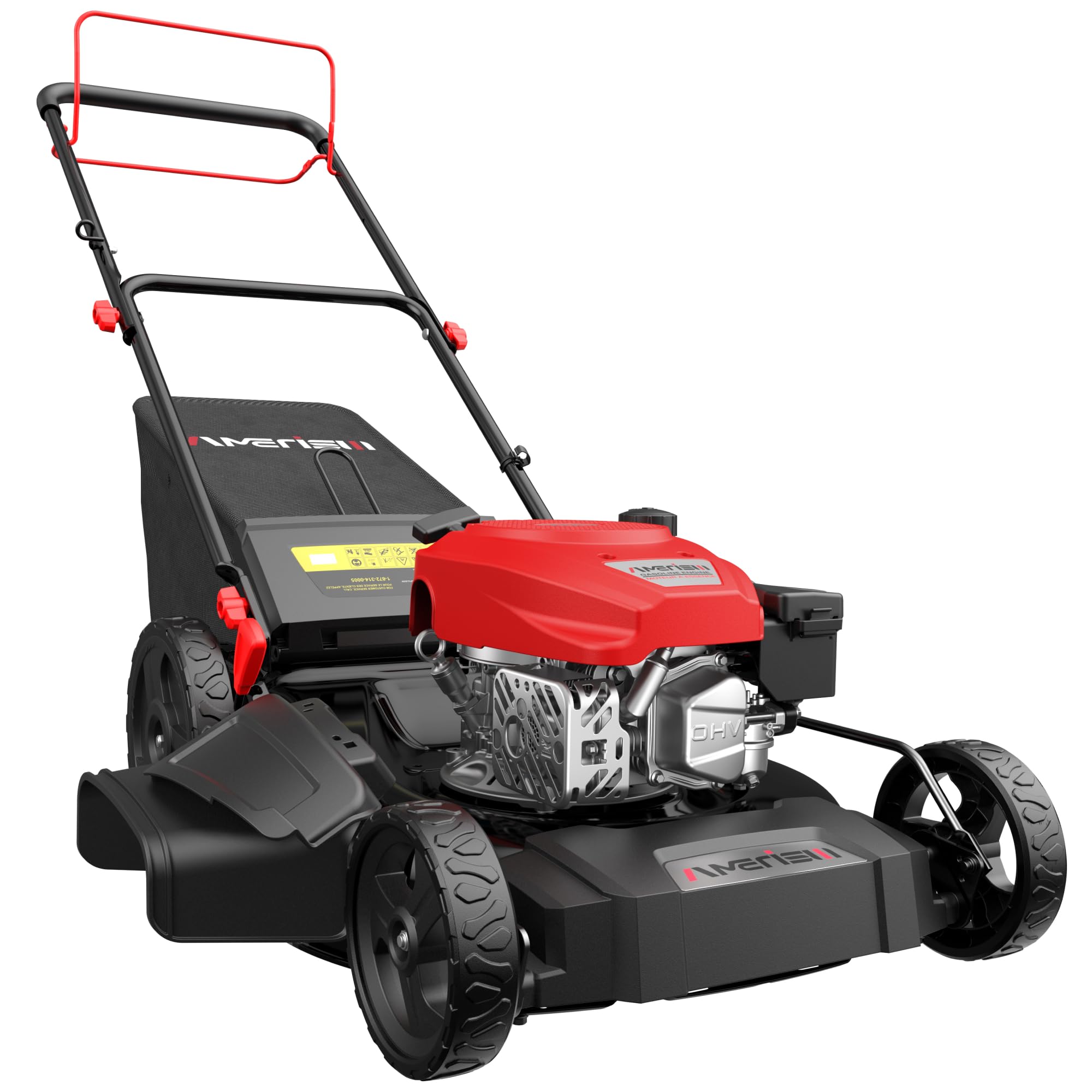 Gas Lawn Mower, 170cc OHV Engine with Forced Air Cooling, 21" Steel Deck, 3-in-1 Mulching/Bagging/Side Discharge, 6 Cutting Heights, 1.4-Bushel Grass Catcher, Self-Propelled