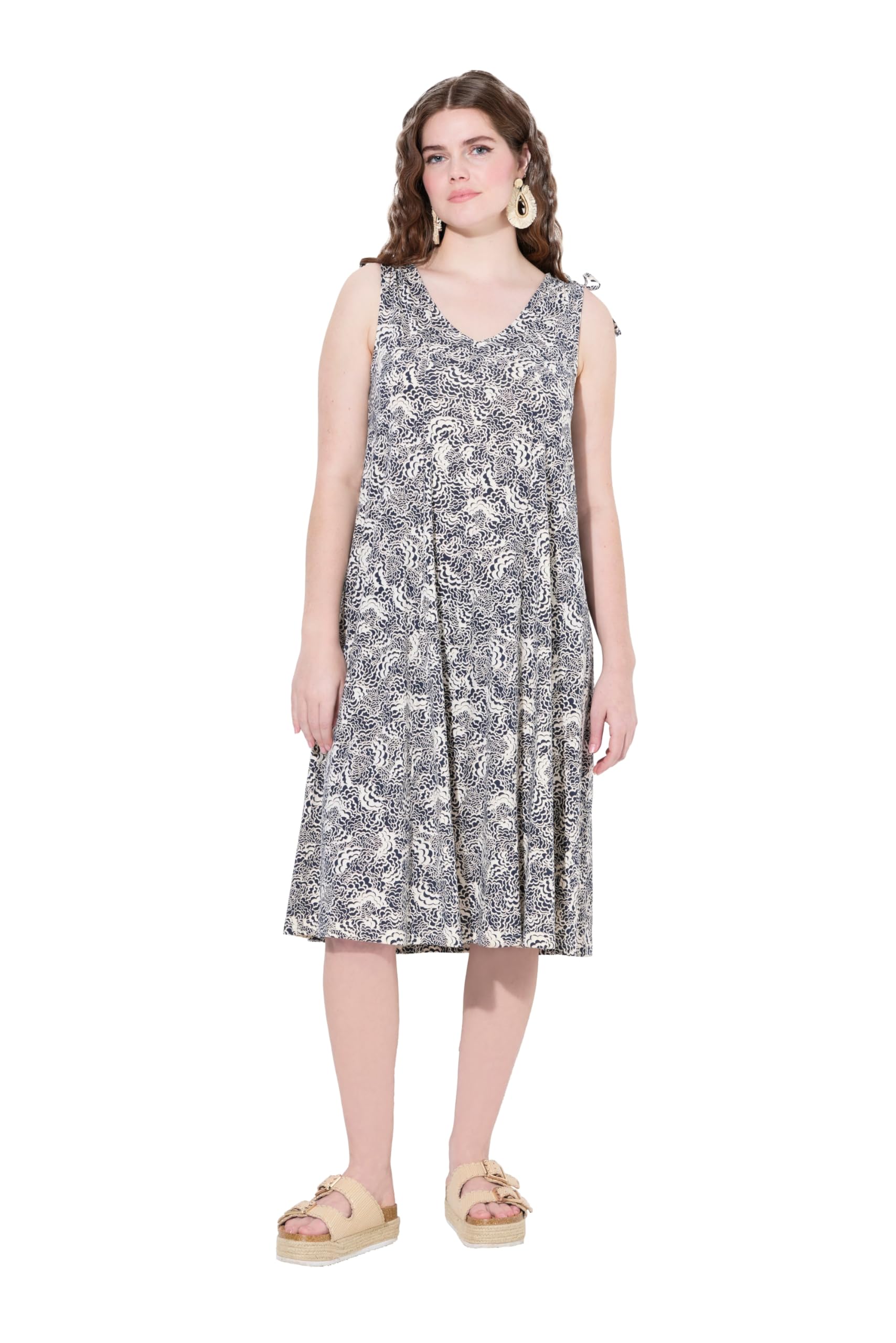 Ulla Popken Damen große Größen Übergrößen Plus Size Midikleid, Jersey, Wolken, V-Ausschnitt, ärmellos, Biobaumwolle 840632
