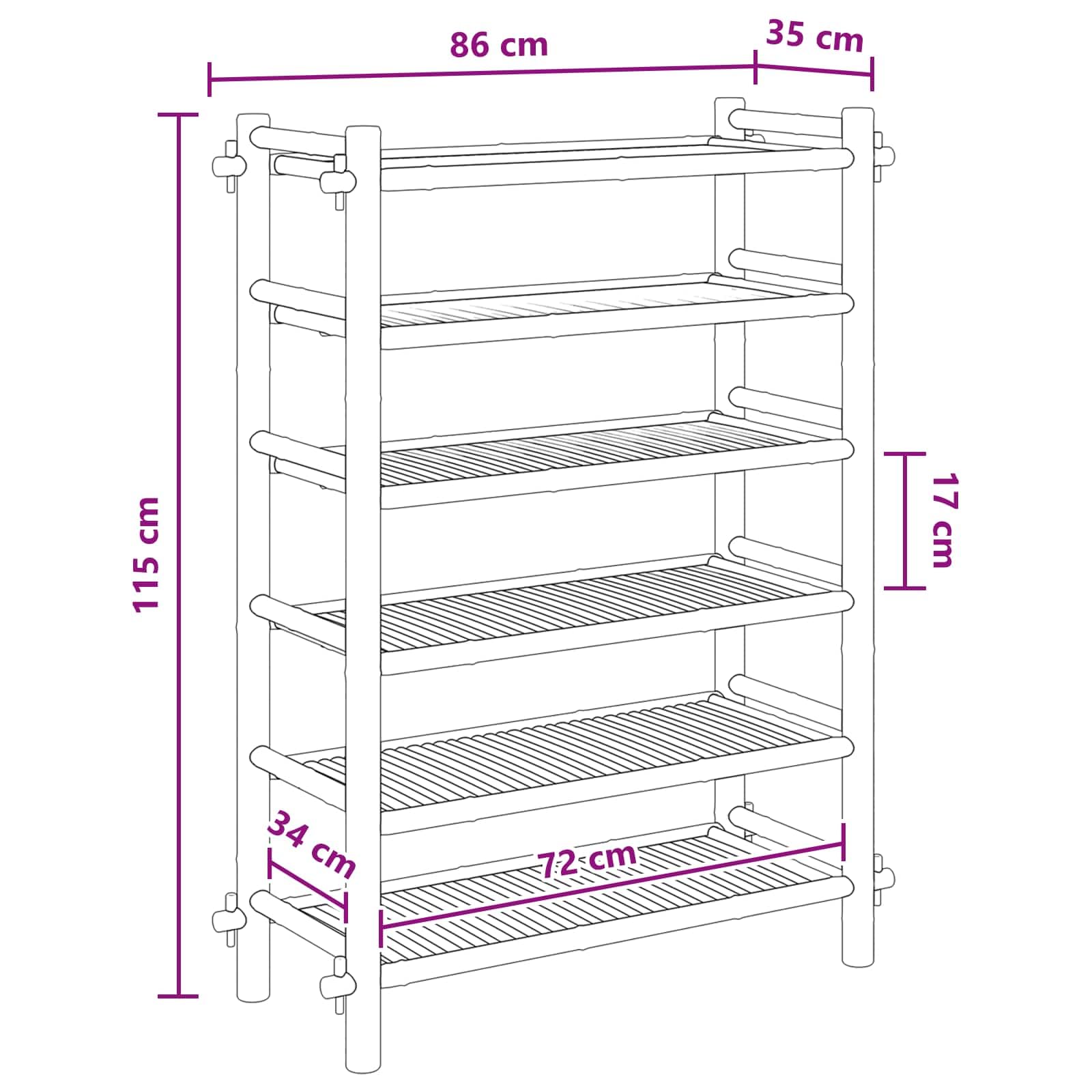Zapatero de bambú natural con estantes de 6 niveles, 86 x 35 x 115 cm, ahorra espacio, para pasillo, pasillo, salón, para guardar zapatillas y botas con estilo