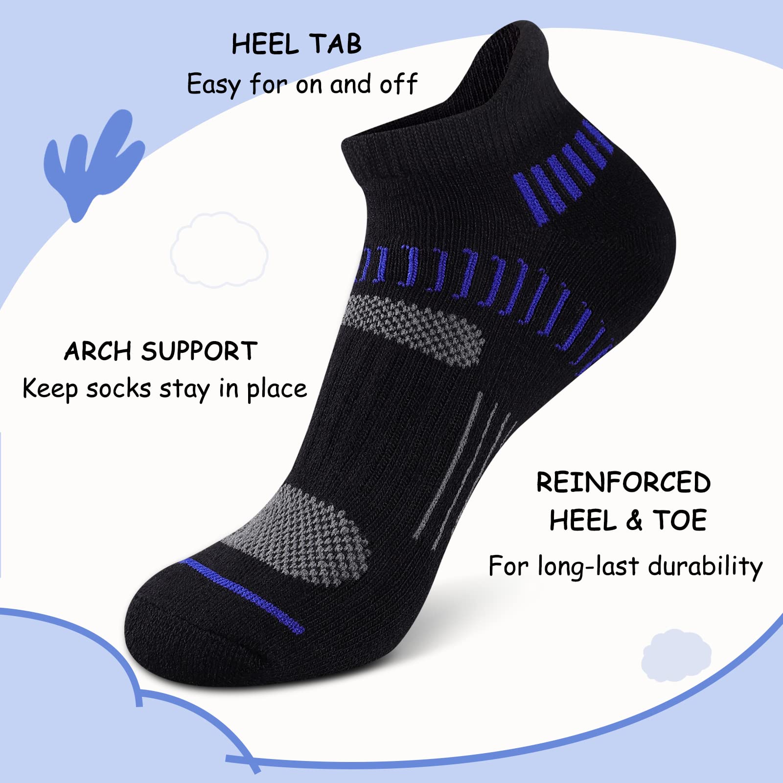 Comfoex 10 pares de calcetines deportivos para niños de 4 a 6, 8 a 10, 6 a 8 años, calcetines cortos de algodón con suela acolchada