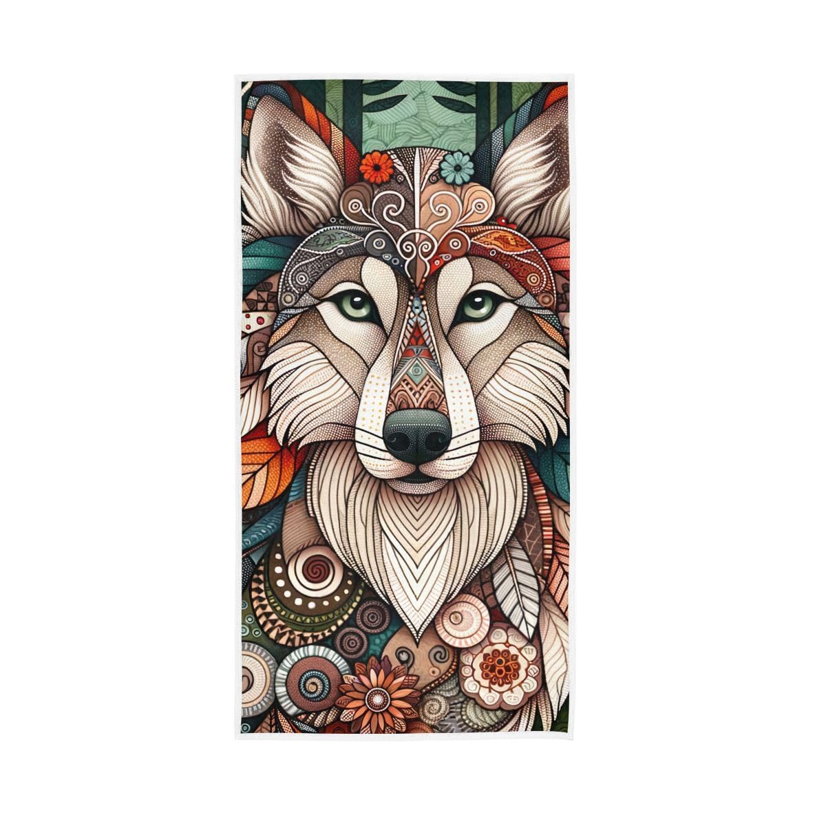 LSRCPD Boho Wolf Hand Towels, Hand Towels Bathroom 15 x 30 Inches, Cotton Hand Towels