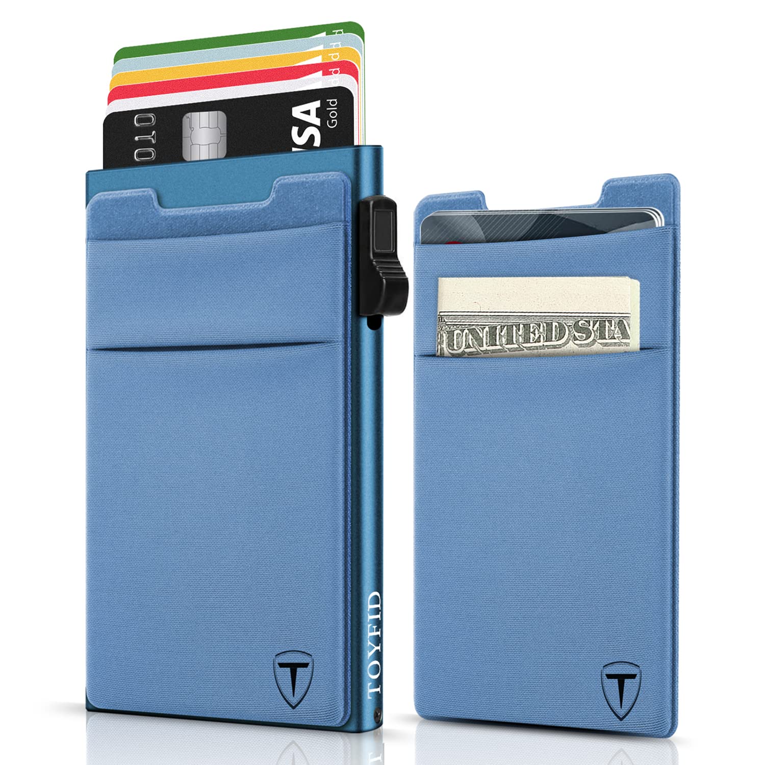 TOYFID Minimalistische Brieftasche-RFID-Schutz-Kartenhalter-Pop up Geldbörse-Schlankes Kreditkartenetui mit Münzfach