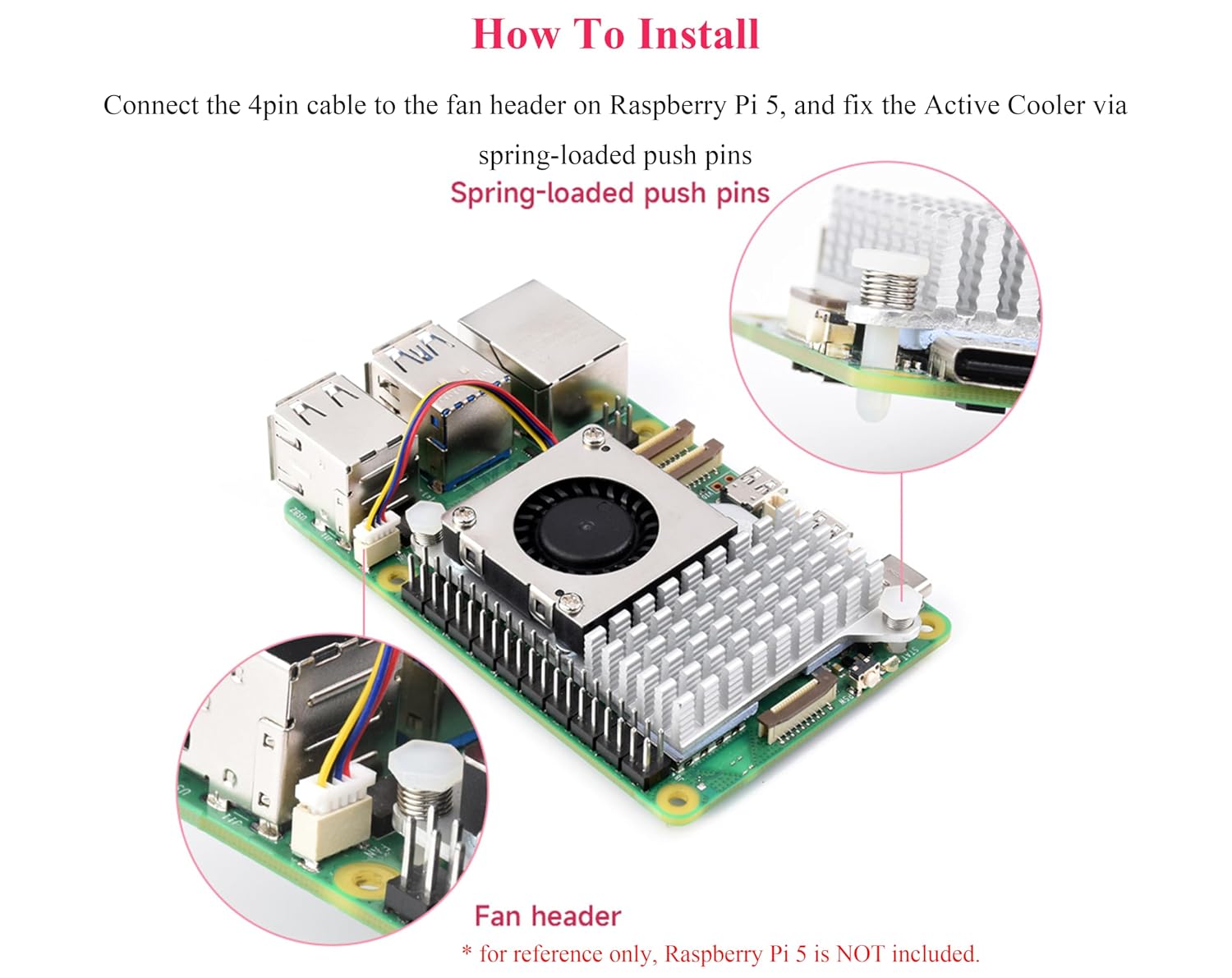 (3PCS) Official Pi 5 Active Cooler, Compatible with Raspberry Pi 5, Combines Temperature-Controlled Blower Fan and Aluminium Heatsink, Comes with Thermal Tapes for Better Heat Dissipation