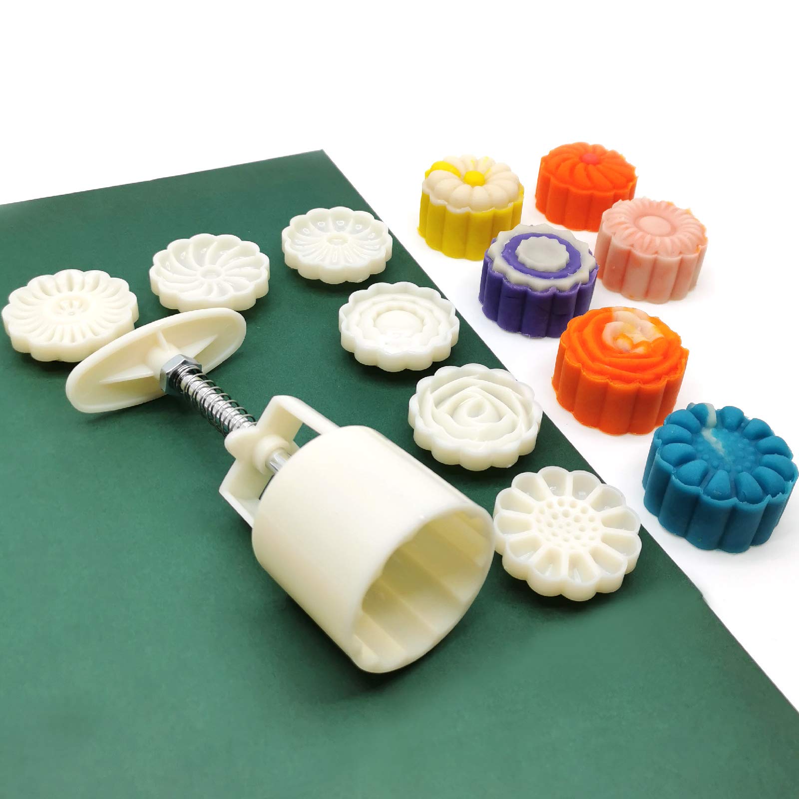 Pebbles Stamp Moon Cake Stamp, Pebbles Press Mid Autumn Festival DIY Decoration Press Pebbles Round Pebbles Pebbles Set Fondant Cake Decoration(Round Flowers,50g) 2