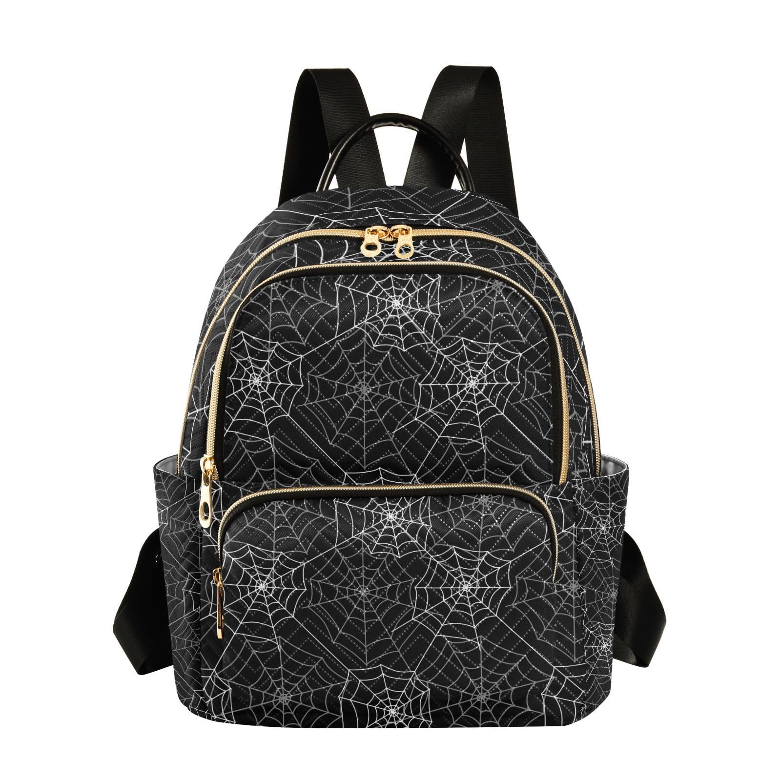 Yasala Halloween Women Backpack Spider Web Anti-Theft Travel Backpack with Luggage Belt Durable Lightweight Handbag Lady Purse Roomy Double Zipper Weekend Bag for Trip Holiday Gift