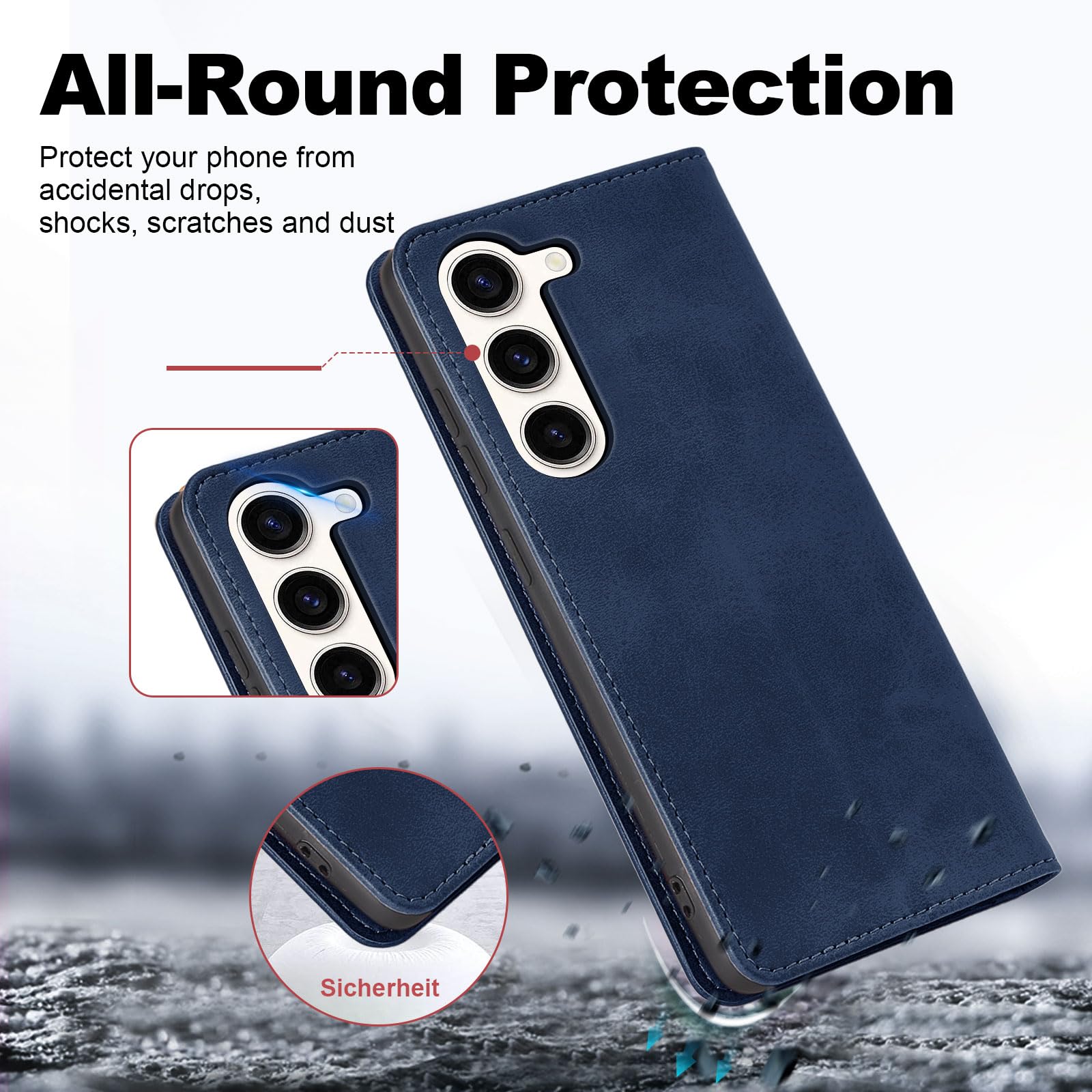 ZYMOU Cover per Samsung Galaxy S23 5G, Custodia a Premium Pelle PU Portafoglio Flip Libro Libretto Caso [Protezione Completa] [Slot per Scheda] [Funzione di Supporto], Blu
