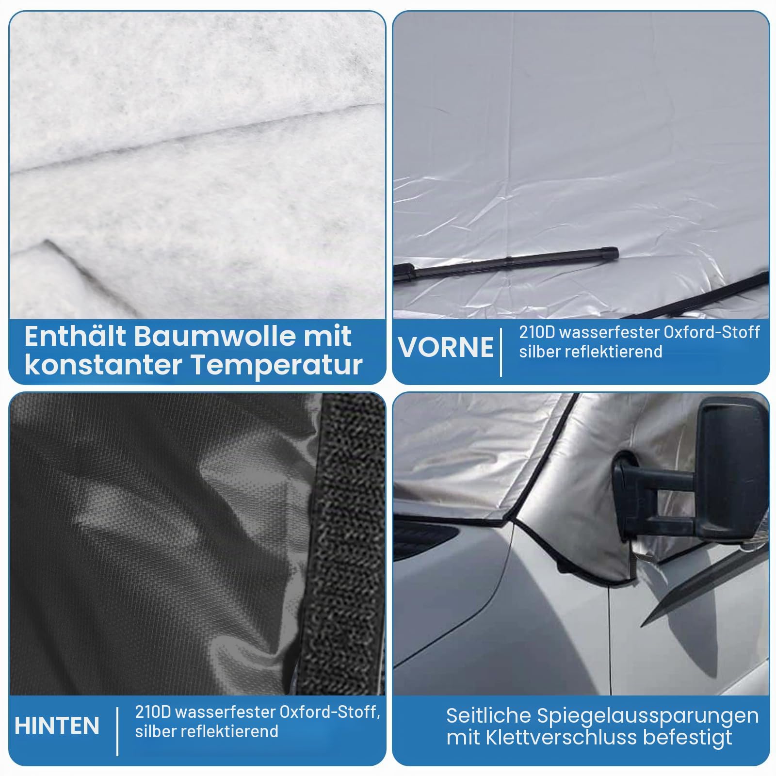 Frontscheibenabdeckung für Peugeot Boxer Citroen Jumper Fiat Ducato X250/290 2006-2025 210D Oxford abnehmbar Sonnenschutz Anti-Frost