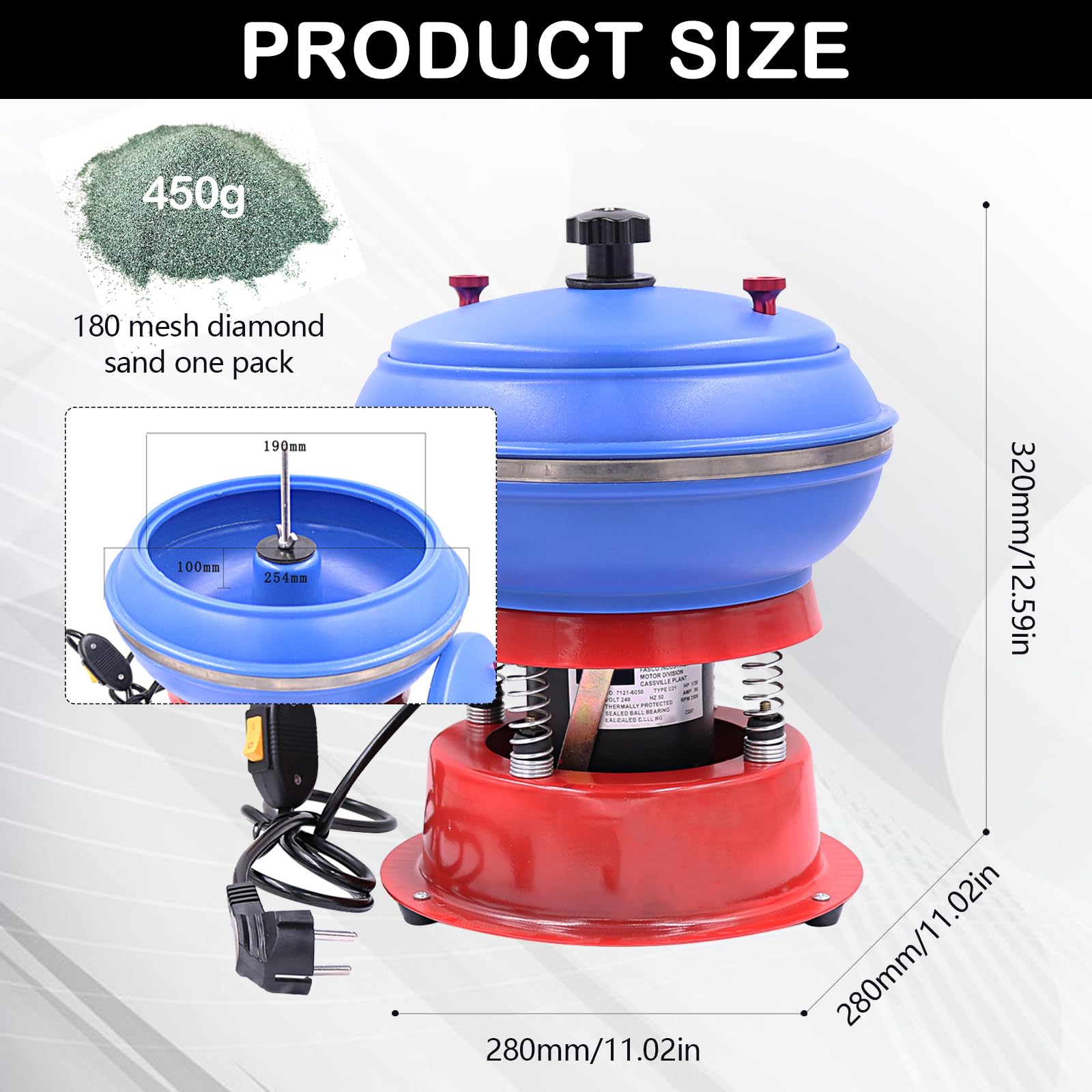 Poliermaschine Polierer, 3,5L 8 Zoll Elektrischer Stein Vibrations Tumbler Schmuck Vibrations Poliermaschine Metallpolierer Hochleistungs Industriepolierer Schmuckpolierer Mit Schmirgel-Schleifmittel