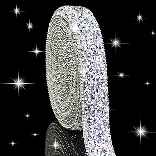 Dowarm Cinta autoadhesiva de diamantes de imitación de 3 yardas, tiras brillantes para manualidades, decoración de boda