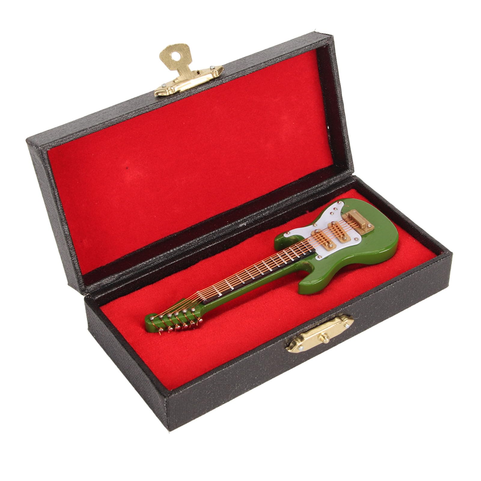 Broleo Green Miniature Guitar Model, Miniature Guitar Ornament Bass Wood With Family Storage Box