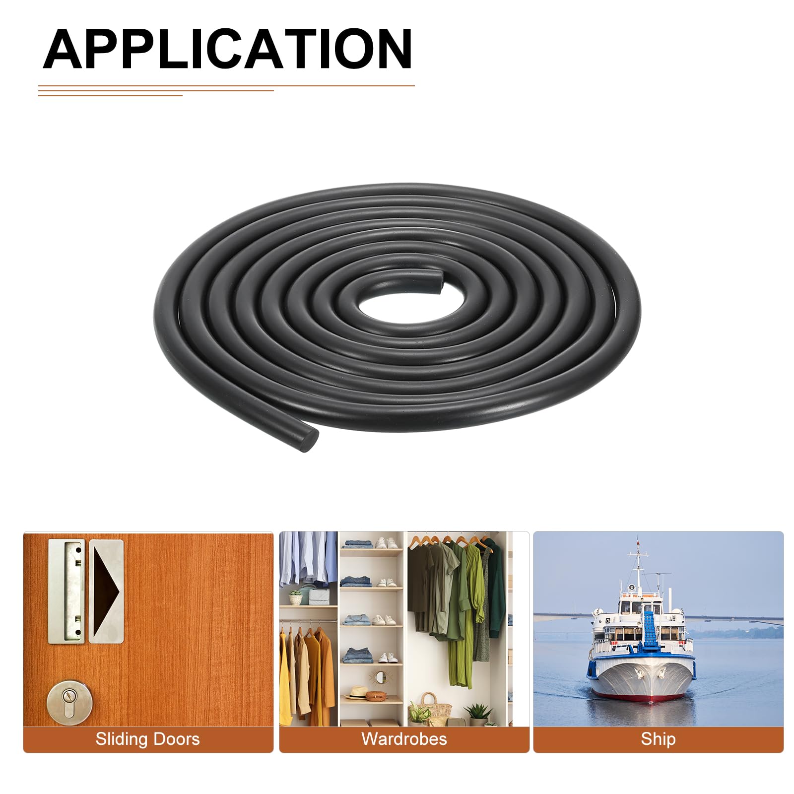 DTGN 7mm x 2meters(DXL) Nitrile Rubber Round Seal Strip - 1Pack - Good for DIY Furniture - Round Solid Weather Stripping - Black - Image 4