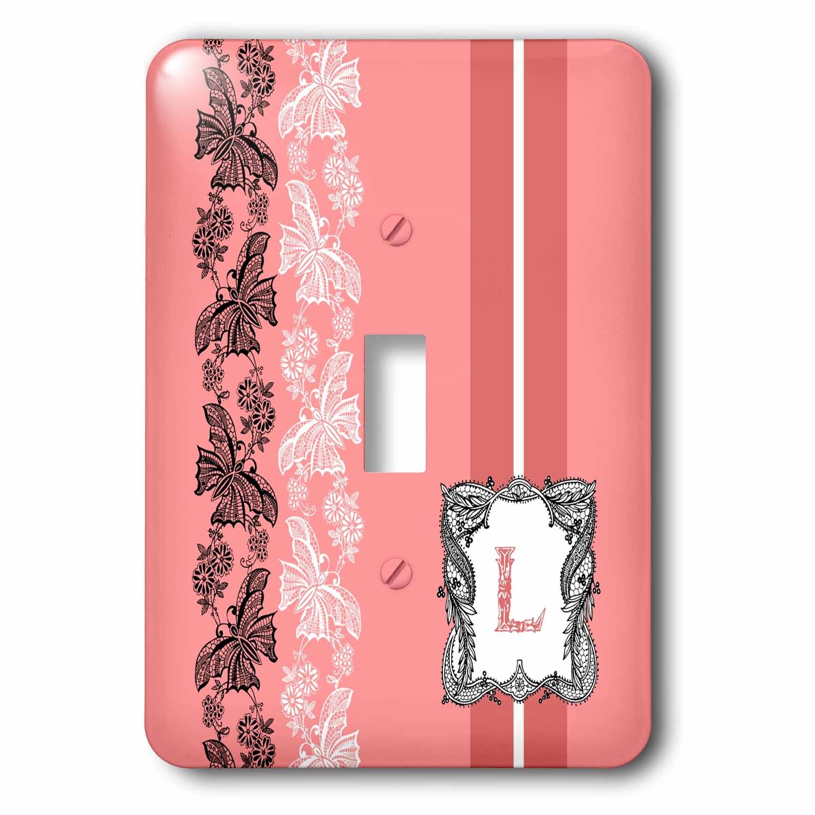 Monogramme Initiale L plaque interrupteur simple rose blanc noir pour déco murale