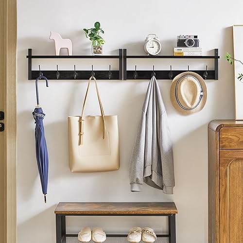 Miniatura 5 de YMYNY Perchero montado en la pared, juego de 2 ganchos de entrada, con 10 ganchos, estante flotante de pared de 47.2 pulgadas con perchero para