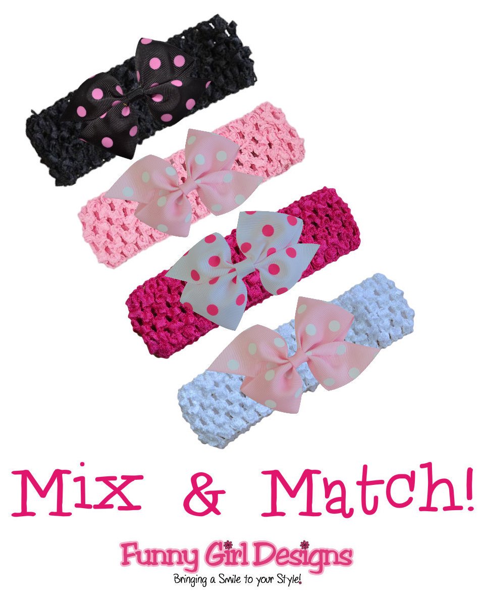 Polka Dot Mix-n-Match Crochet Baby Headband Set (Pink/White/Black)
