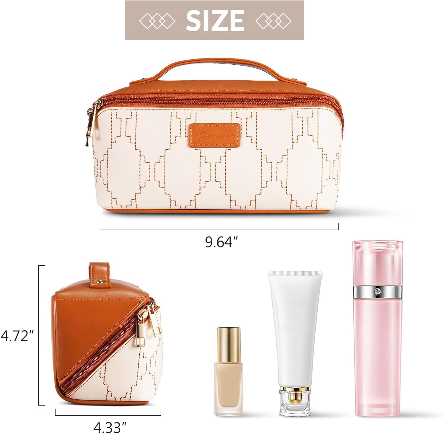 PU Leather Travel Makeup Bag for Women, Large Capacity Cosmetic Organizer, Structured Waterproof Travel Toiletry Bag, Portable Handheld Makeup Pouch for Home & Travel (Medium)