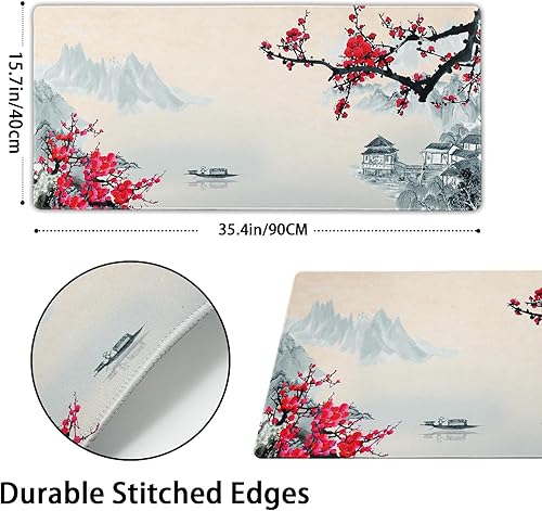 Miniatura 3 de Sakura - Alfombrilla de mouse grande para videojuegos, tamaño XXL, diseño de flor de cerezo, base de goma antideslizante de 35.4 x 15.7 pulgadas con