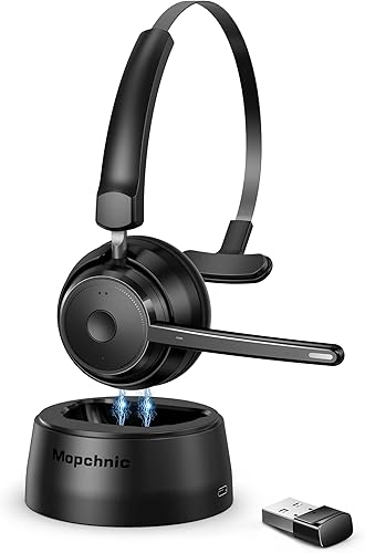 Mopchnic Bluetooth Headset, Wireless Headphone with AI Noise-Canceling Microphone On Ear Wireless Headset with USB Dongle for Computer Office