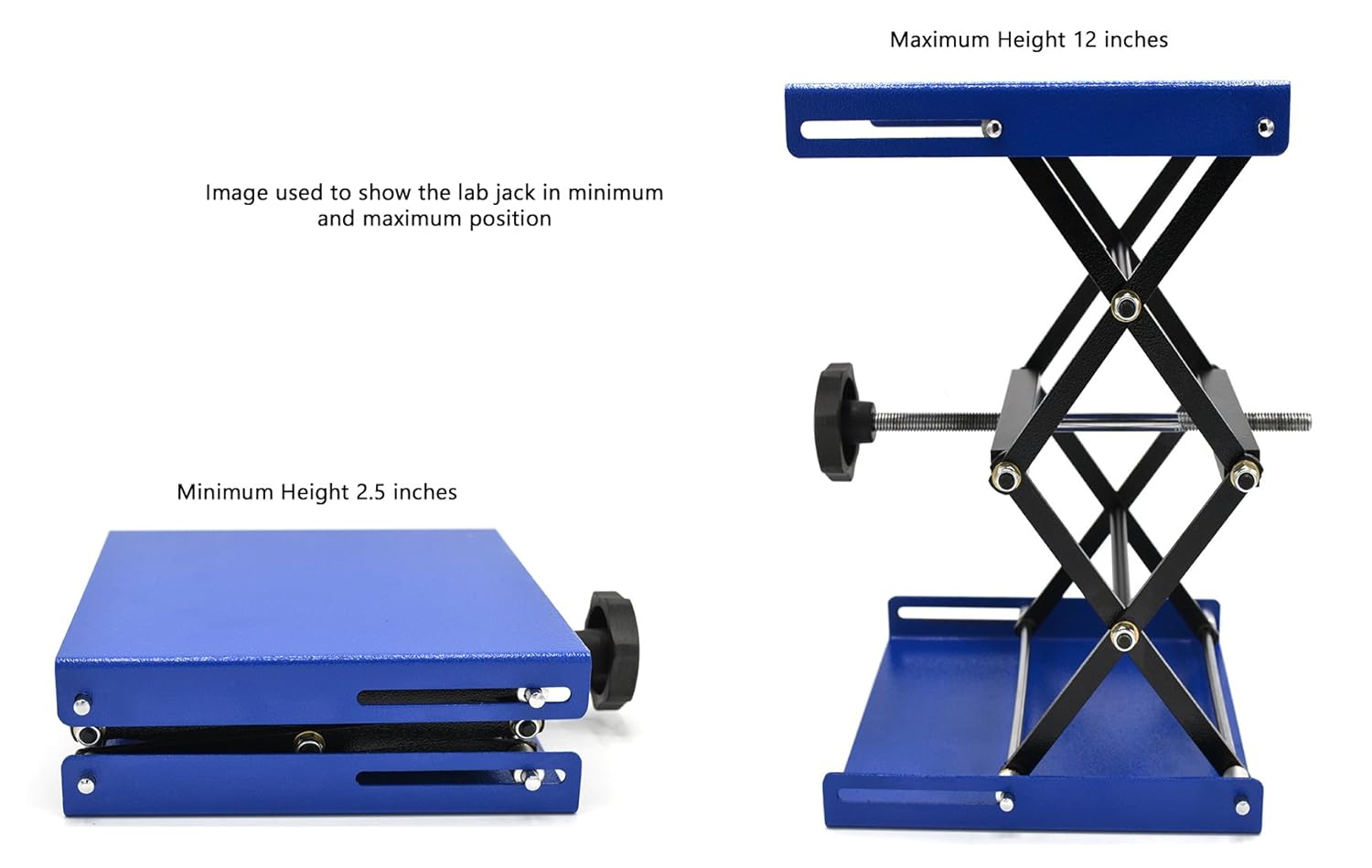 70% Off Everything Scissor Jack Laboratory Stand with 7.75 in x 7.75 in Plate, Fully Extended Height 12 in - Eisco Labs