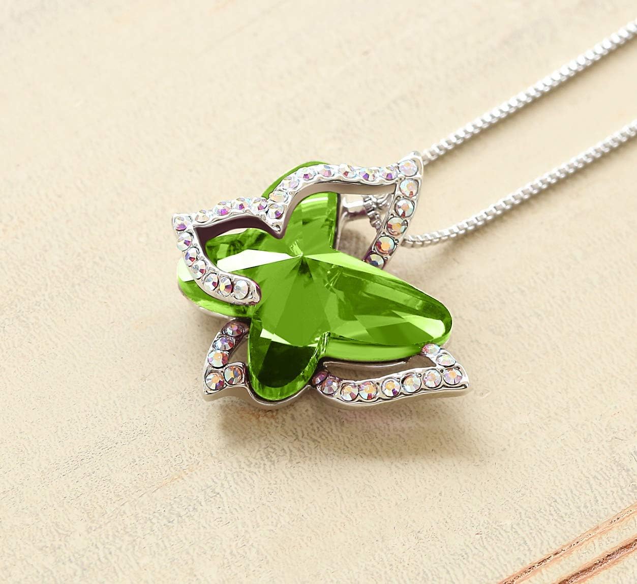 Butterfly Crystal Bundle Jewelry Set Peridot Green August Birthstone Gifts for Women Necklace Earrings Bracelet, Silver-Tone, 18”+2” Chain - Image 2