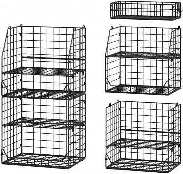 Jakyitvi 5-Tier Stackable Closet Organizers and Storage with Small Basket for Hats,Closet Storage Basket with Adjustable Dividers and 4 hooks,Clothes Shelf Bins for Closet Organizer System,Black