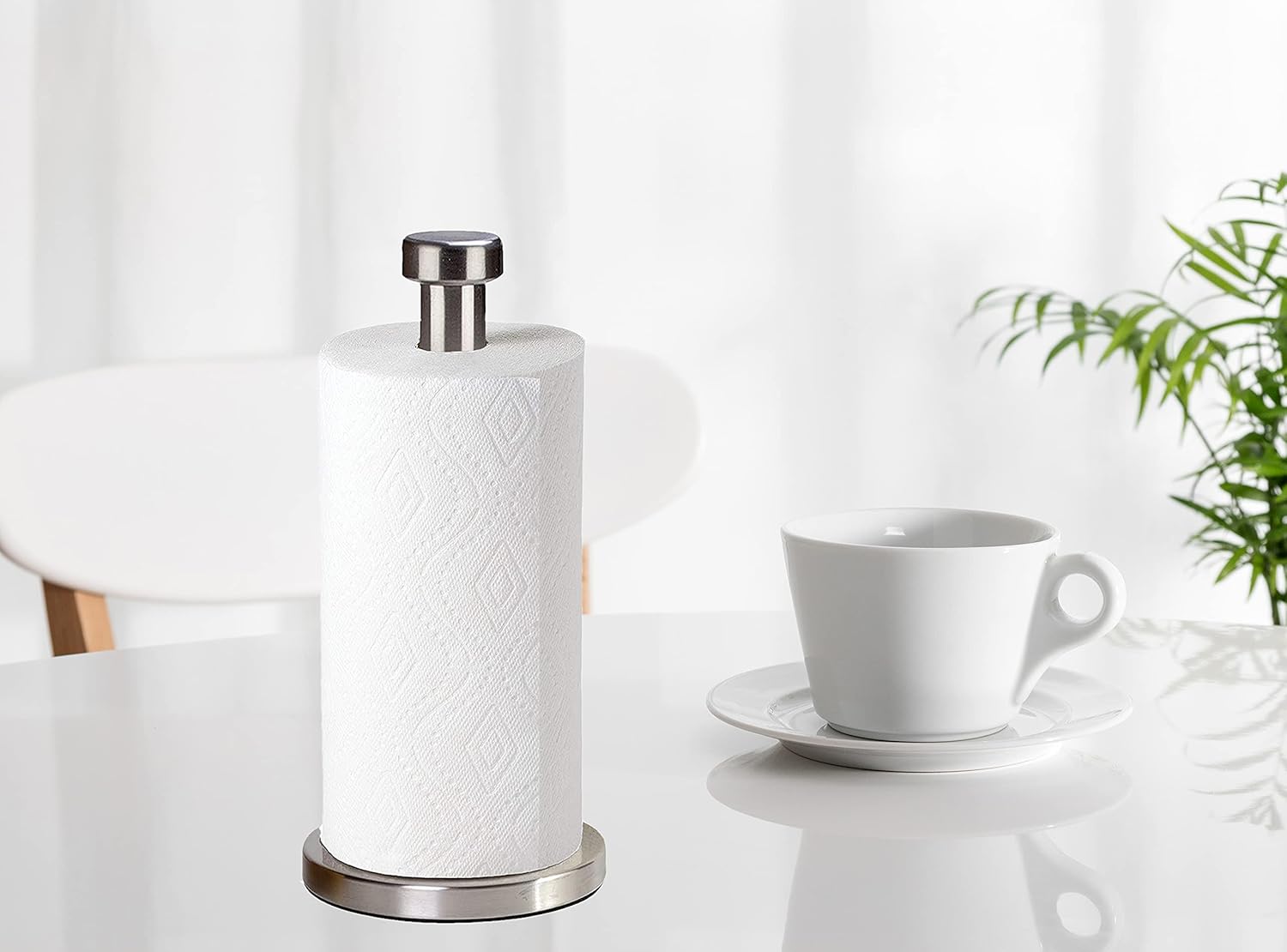 27HZYS Stainless Steel Paper Towel Holder with Base Vertical Design Paper Towel Stand Countertop for Kitchen Bedroom - 13 Inch -