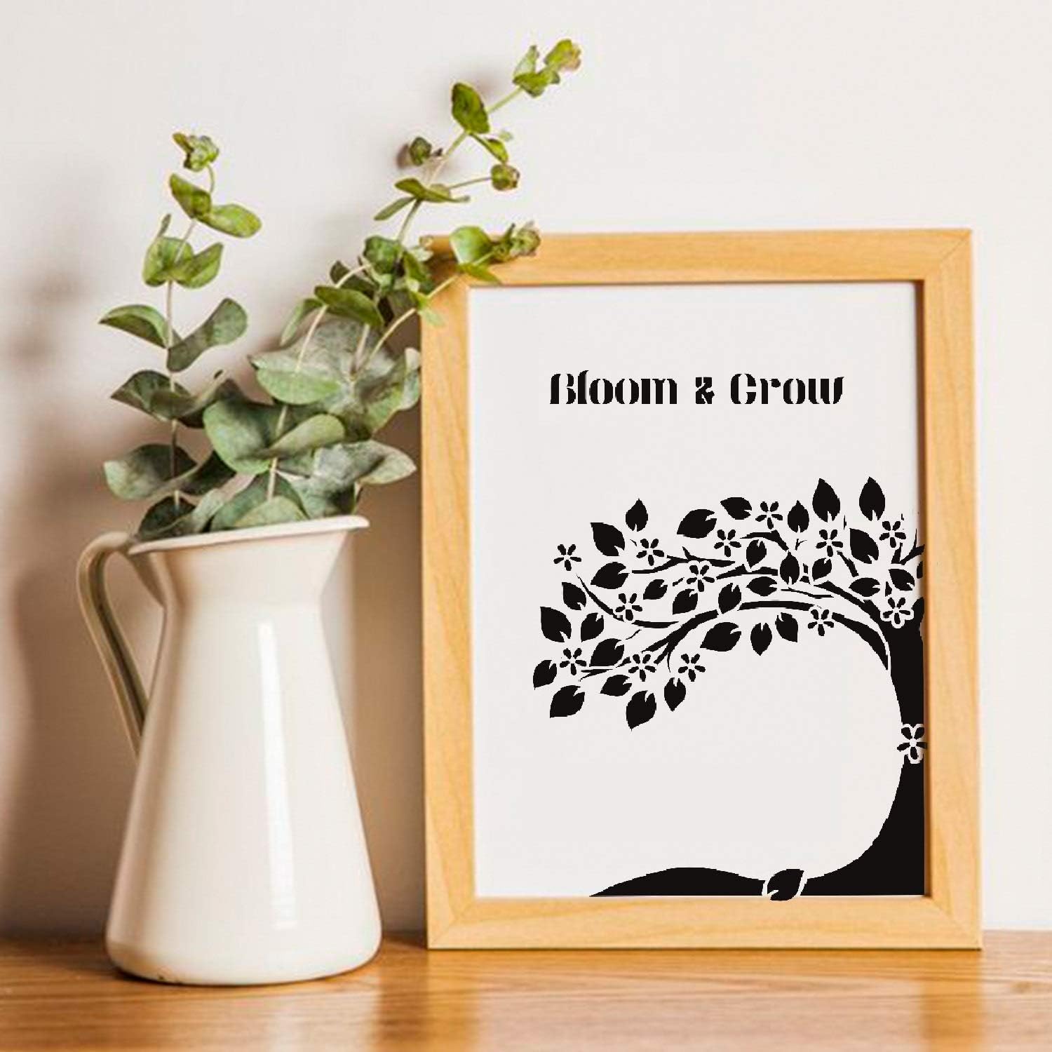 CrafTreat Reusable Tree Stencils for Painting on Wood, Canvas, Paper, Fabric, Floor, Wall and Tile - Bloom and Grow - 6x6 Inches - DIY Art and Craft Stencils