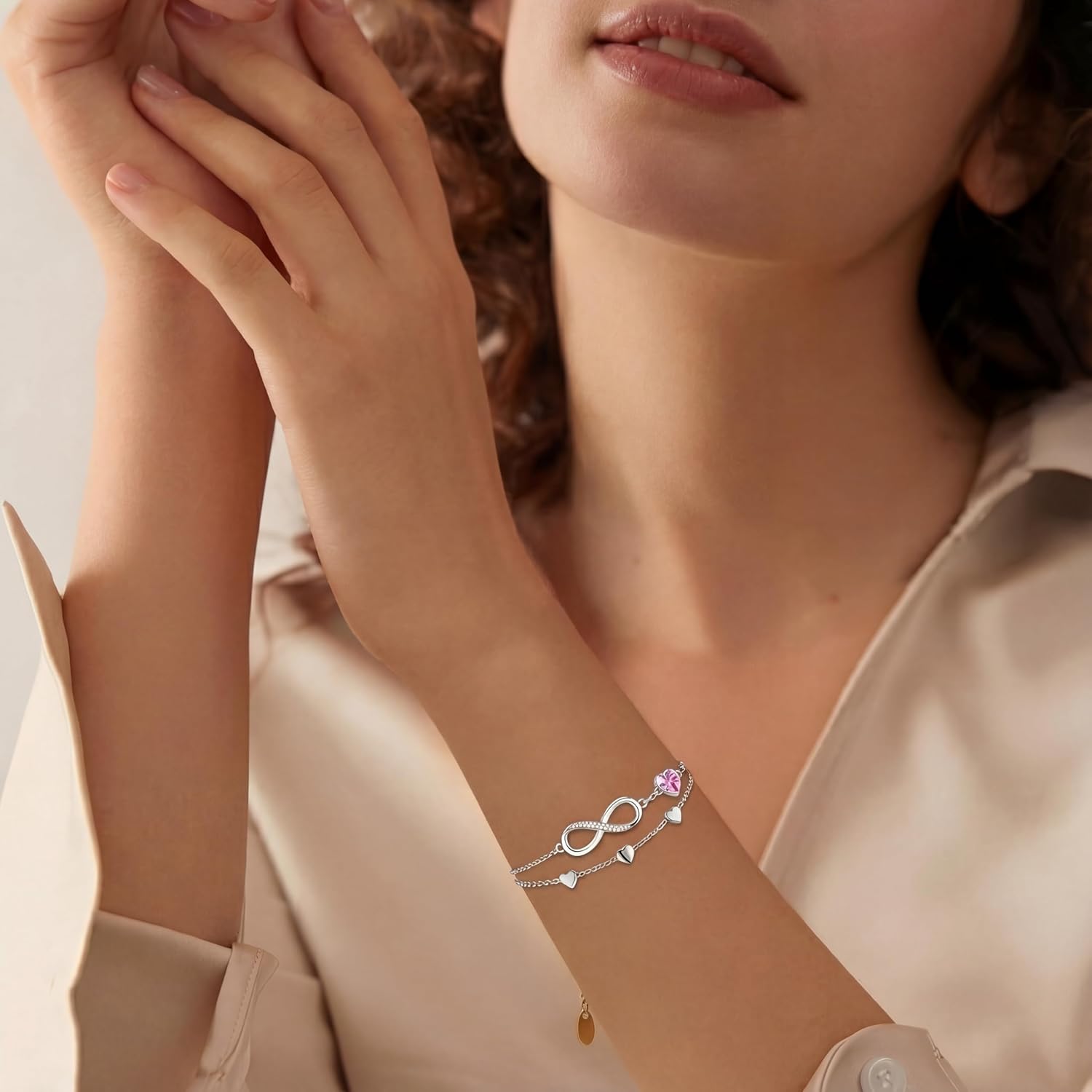 Personalized Bracelet Infinity Heart Birthstone Name Bracelet 925 Sterling Silver Adjustable Mother's Day Gift Anniversary Birthday Jewelry for Grandma Girlfriend Custom Jewelry With Name - Image 5