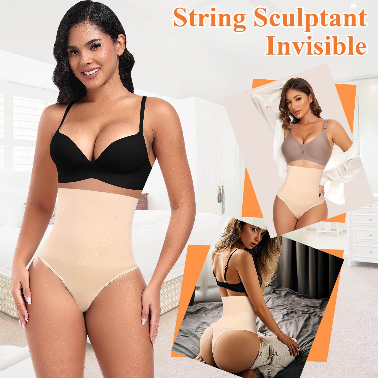 String Gainante Femme Ventre Plat Invisible Taille Haute Shapewear Thong