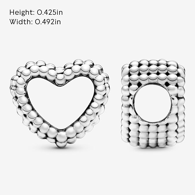 Pandora Beaded Open Heart Charm - أساور لحظات متوافقة - مجوهرات للنساء - هدية للنساء في حياتك - مصنوعة من الفضة الإسترليني ، بدون صندوق هدايا
