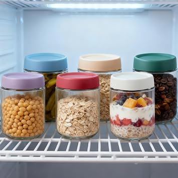 Hniuyun Overnight Oats Jars 16 oz - 6 Pack Glass Containers with Airtight Lids for Yogurt, Chia Pudding & Meal Prep